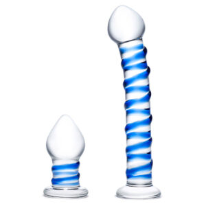 Glas Double Penetration Swirly Glazen Dildo&Butt Plug