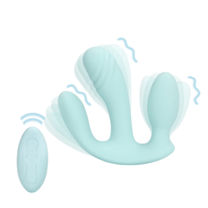 Loveline Three In One Liquid Silicone Vibrator Breezy Blue 12 cm