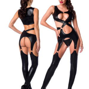 * SARESIA Zwart wetlook catsuit ,SA18292