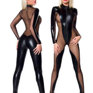 * SARESIA Zwart wetlook catsuit ,SA18254