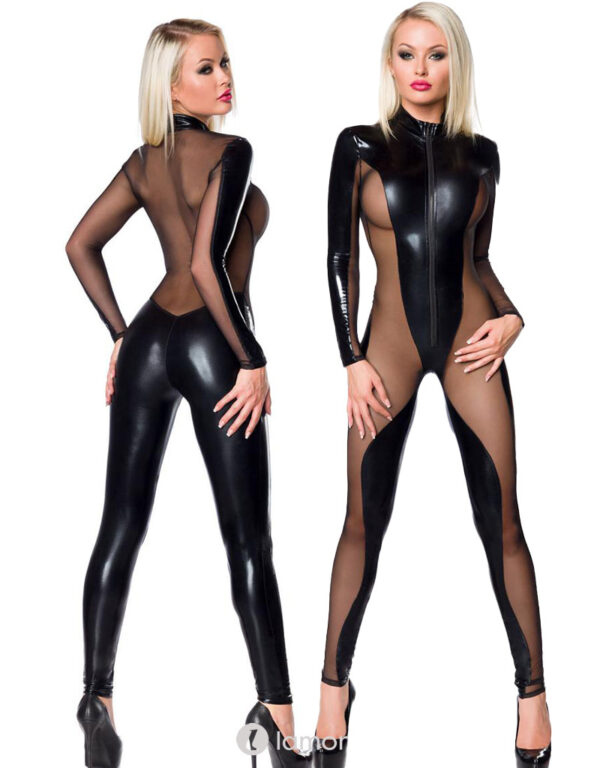 * SARESIA Zwart wetlook catsuit ,SA18254