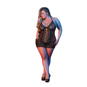 Magic Silk Nachtjapon en G-String Set - 2X - Zwart