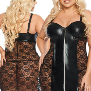 * SOFTLINE Marion,Zwart wetlook jurkje met kant