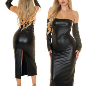 * IS Zwart Strapless lederlook jurk ,IS7044