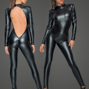 * NOIR handmade Wetlook catsuit met laag uitgesneden rugpartij