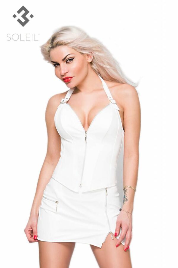 * SOLEIL by XXX COLLECTION Wit leren Halterkorset met rits (5XL-6XL)