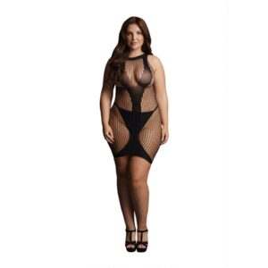 Le Désir by Shots Hoge Hals Net Contrast Mini Jurk - Plus Size
