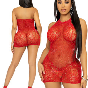 * LEG AVENUE Rood halter mini-jurk bedekt met strass., LAV86134