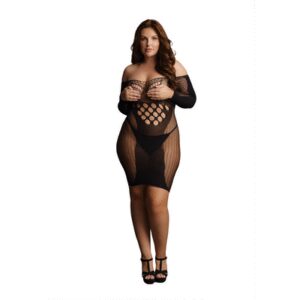 Le Désir by Shots Contrast Net Lange Mouwen Mini Jurk - Plus Size