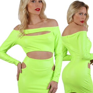 * SB Wetlook Neon geel mini jurk , SB20924