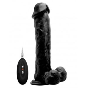 Vibrating Realistic Cock - 11" - With Scrotum - Black