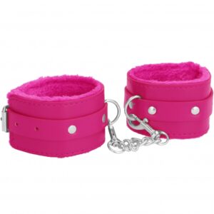 Ouch! Plush Leather Hand Cuffs - Pink