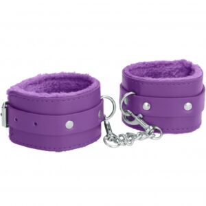 Ouch! Plush Leather Hand Cuffs - Purple