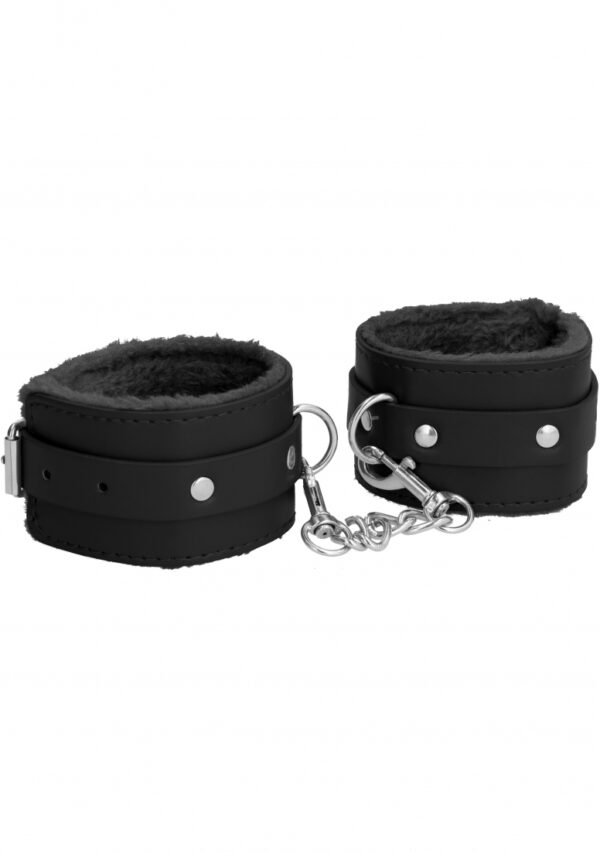 Ouch! Plush Leather Ankle Cuffs - Black