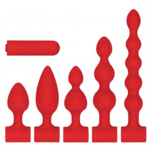 Silicone USB-Rechargeable Anal Set - Red