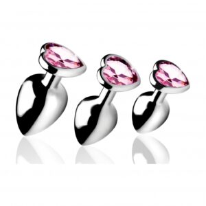 Pink Heart Gem Anal Plug Set - Silver