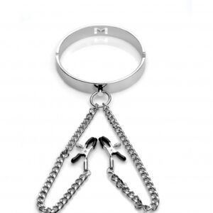 Slave Collar with Nipple Clamps - Silver