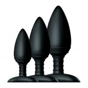 BUTT PLUG TRIO 3 Solid Silicone Butt Plugs S M L - Black