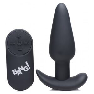 21X Vibrating Silicone Butt Plug with Remote Control - Black