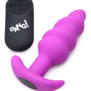 21X Vibrating Silicone Swirl Butt Plug with Remote - Purple