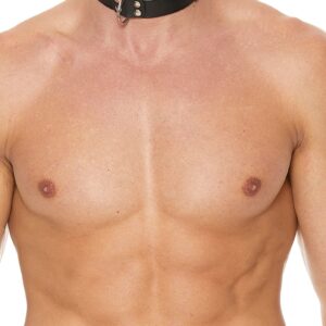 Deluxe Bondage Collar - Premium Leather - Black/Black