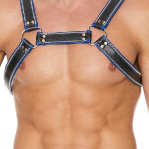 Z Series Chest Bulldog Harness - Leather - Black/Blue - S/M