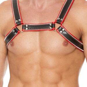 Z Series Chest Bulldog Harness - Leather - Black/Red - S/M
