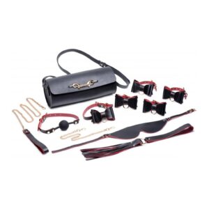 Bondageset met zwarte en rode strik + draagtas - Zwart
