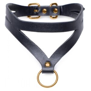 Bondage Baddie Halsband met O-ring - Zwart & Goud
