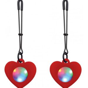 Silicone Light Up Heart Tweezer Nipple Clamps - Purple