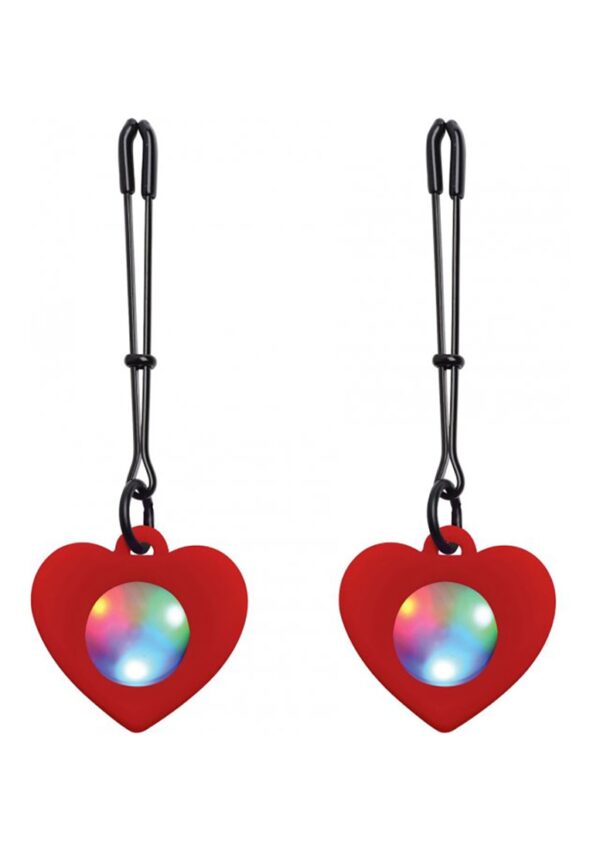 Silicone Light Up Heart Tweezer Nipple Clamps - Purple