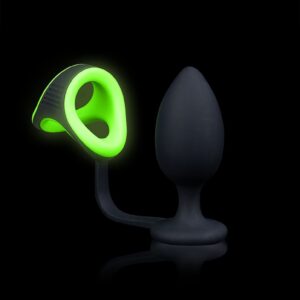 Butt Plug Cock Ring & Ball Strap - GitD - Neon Green/Black