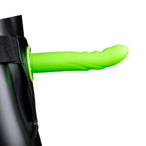 Textured Curved Hollow Strap-on - 8&apos;&apos; / 20 cm - GitD - Green