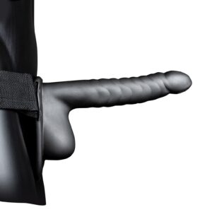 Ribbed Hollow Strap-on with Balls - 8&apos;&apos; / 21 cm - Gun Metal