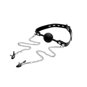 Silicone Ball Gag with Nipple Clamps