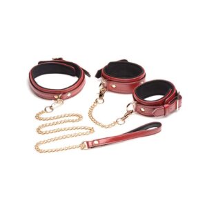 6-delige bondageset bordeauxrode boeien, halsband & riem