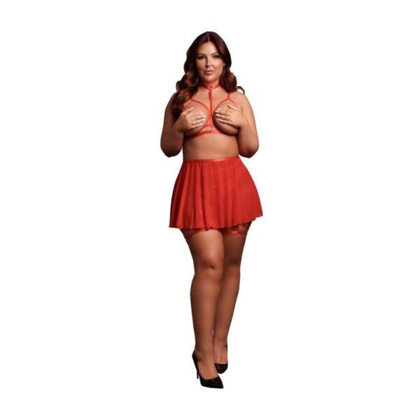 Le Desir - 4-delige Peek-A-Boo Mesh Lingerieset Queen Size - Rood