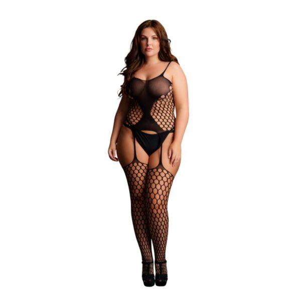 Le Desir - Jarretel Bodystocking van Fence Net - Queen Size - Zwart