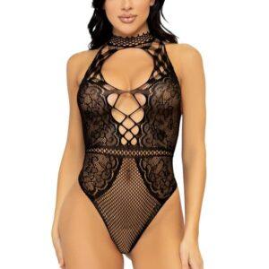 Visnet Kanten Bodysuit - Zwart