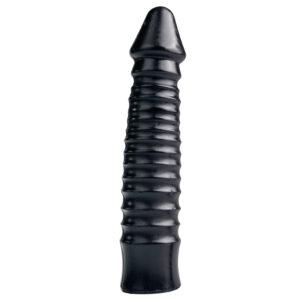Zwarte grote dildo met geribbelde schacht