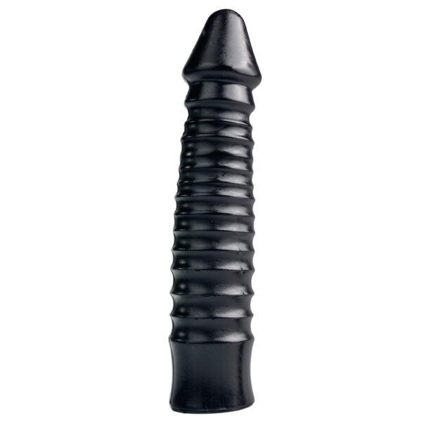 Zwarte grote dildo met geribbelde schacht