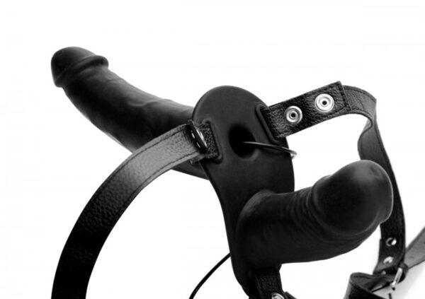 Power Pegger Dubbele Strap-On Vibrator - Zwart