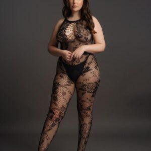 Curvy Catsuit in kant optiek zwart