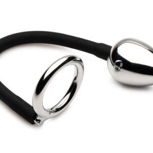 XR Brands - Tug + Plug Cock & Ball Ring met Anaalplug - Zwart&Zilver