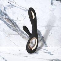 Zwarte rabbit vibrator met een inbrengbare lengte van 10-15 cm van Lelo