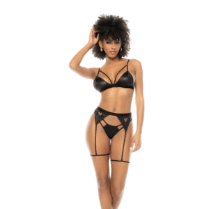 MapalÃ© 3-delig Lingerie Setje Wet Look Zwart L/XL