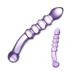 Glas - Purple Rain Ribbed Glazen Dildo