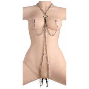 Bondage Ketting Met Tepel En Vagina Klemmen