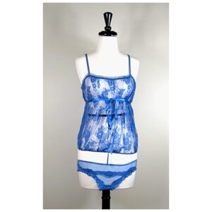 Lace Camisole And Thong Set - Blauw - Maat: XL